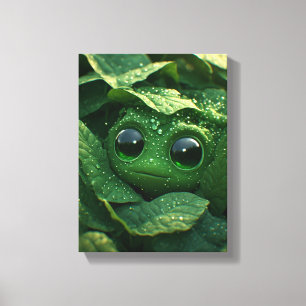 Schattige Groene Kikker Verborgen in Dauwachtige B Canvas Afdruk