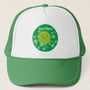 Schattige groene limoenbellen cartoonillustratie trucker pet