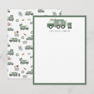 Schattige Groene Recycling Truck Voertuigen Kinder Notitiekaartje