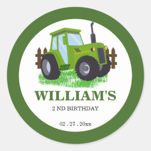 Schattige Groene Tractor Verjaardagsfeestje Ronde Sticker