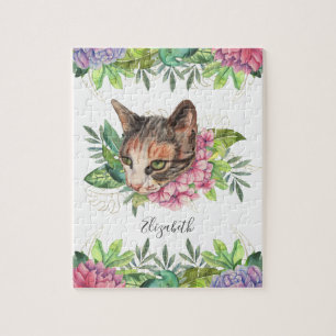 Schattige groenogige bloemkatnaam legpuzzel