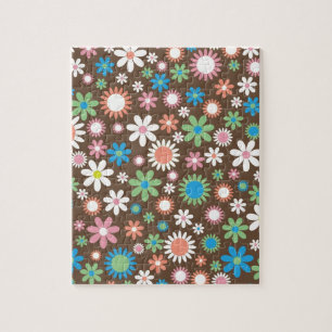 Schattige Groovy Bruin Blauw Groen Retro Daisy Flo Legpuzzel