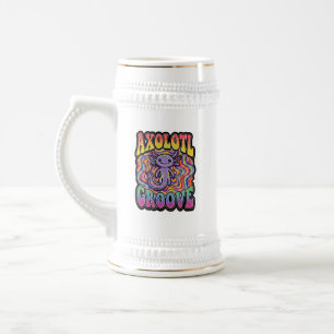 Schattige Groovy Hippie Axolotl Retro 70s Regenboo Bierpul