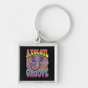 Schattige Groovy Hippie Axolotl Retro 70s Regenboo Sleutelhanger