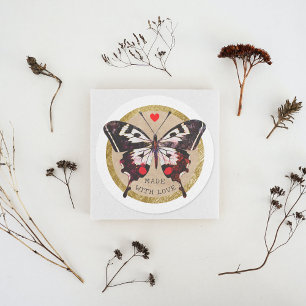 Schattige Grunge vlinder hart gemaakt met liefde Ronde Sticker