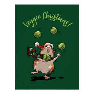 Schattige Guinea Pig Veggie Kerst! kiemjongleur Perfect Poster