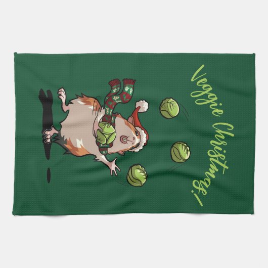 Schattige Guinea Pig Veggie Kerst! kiemjongleur Theedoek (Horizontaal)