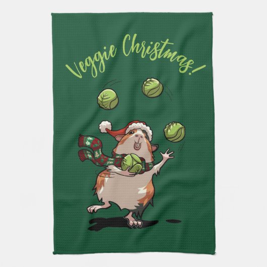 Schattige Guinea Pig Veggie Kerst! kiemjongleur Theedoek (Verticaal)