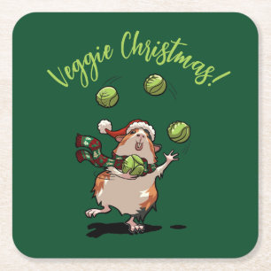 Schattige Guinea Pig Veggie Kerst! kiemjongleur Vierkante Kartonnen Onderzetter