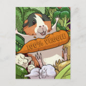 Schattige Guinee Pig 100% Veggie Wortel Cartoon Briefkaart (Voorkant)