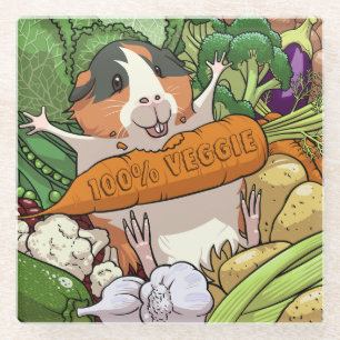Schattige Guinee Pig 100% Veggie Wortel Cartoon Glazen Onderzetter