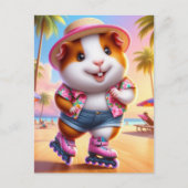 Schattige Guinee Pig Rollerskates op het strand Briefkaart (Voorkant)