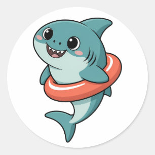 Schattige haaienbaby met vlot Kinderen Ronde Sticker