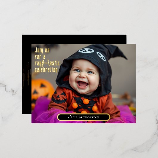 Schattige Halloween Baby Folie Uitnodiging Briefkaart (Voorkant / Achterkant)