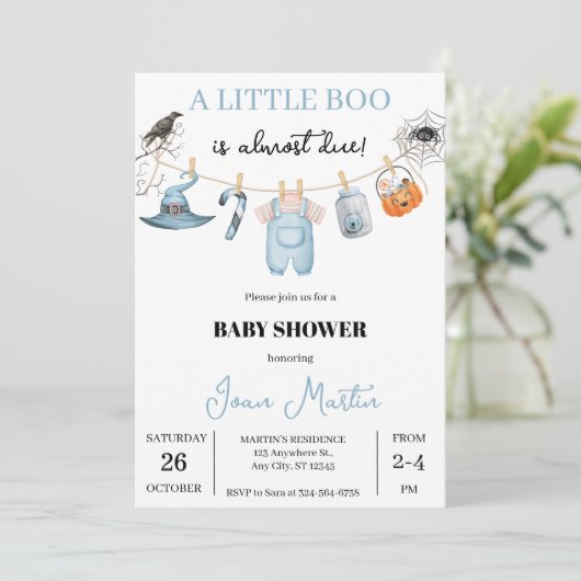 Schattige Halloween Baby shower voor Jongen Kaart (Staand voorkant)