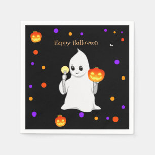Schattige Halloween-babygeest en pompoenen op zwar Servet
