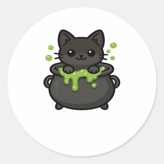 Schattige Halloween Black Cat Classic T-shirt Ronde Sticker (Voorkant)