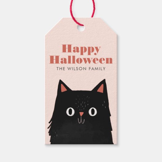Schattige Halloween Black Cat Spooky Cadeaulabel (Voorkant)