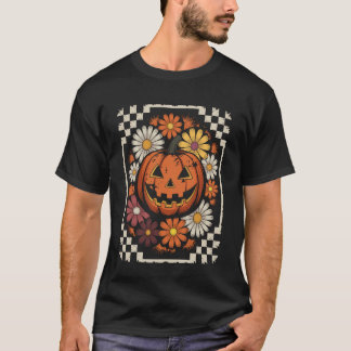 Schattige Halloween bloemige herfstpompoen met blo T-shirt