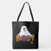 Schattige Halloween BOO met Ghost Black Canvas tas (Voorkant)