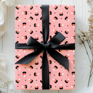 Schattige Halloween Candy Corn op Roze Patroon Cadeaupapier