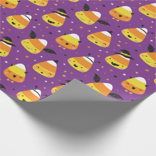 Schattige Halloween Candy Corns in paarse kostuums Cadeaupapier