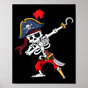 Schattige Halloween Dabende Piraat Skelet Pret Poster
