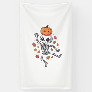 Schattige Halloween Dansende Skelet met Pompoen Ho Spandoek