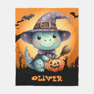 Schattige Halloween-dinosaurius met heksenhut Fleece Deken