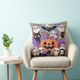 Schattige Halloween Doodle Collage Kussen
