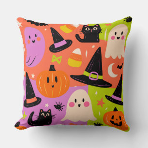Schattige Halloween Doodle - Geest Pompoen Kat Kussen