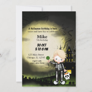 Schattige Halloween feest Skelet Kaart