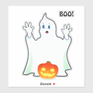 Schattige Halloween-geest en pompoen Sticker