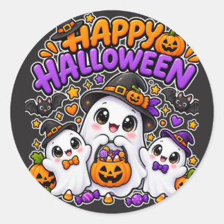 Schattige Halloween Geest Familie Ronde Sticker