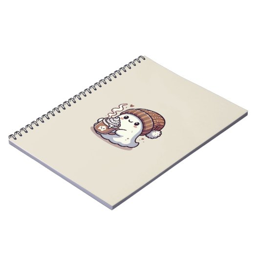 Schattige Halloween-geest in herfstmuts en warme c Notitieboek (Linkerzijde)