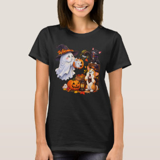 Schattige Halloween Geest Kat Pompoen Lantaarn Ver T-shirt