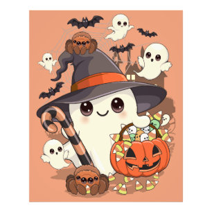 Schattige Halloween Geest Kawaii Stijl Foto Afdruk