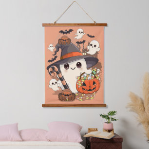 Schattige Halloween Geest Kawaii Stijl Hangend Wandkleed