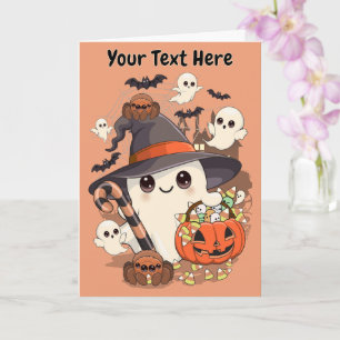 Schattige Halloween Geest Kawaii Stijl Kaart