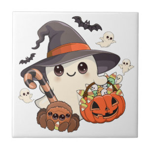 Schattige Halloween Geest Kawaii Stijl Tegeltje