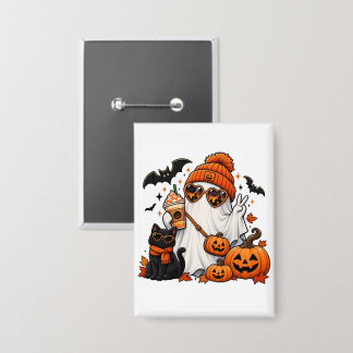 Schattige Halloween Geest & Zwarte Kat – Griezelig Button