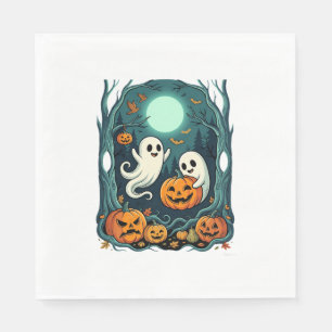 Schattige Halloween-geesten en Jack O Lantern-bos Servet