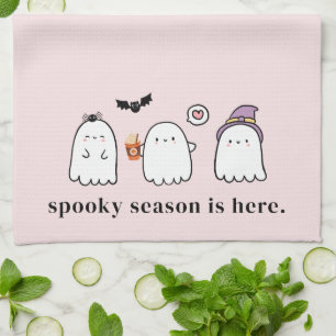 Schattige Halloween-geesten Spoky Seizoen Roze Theedoek