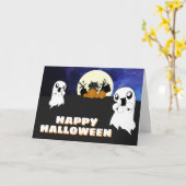 Schattige Halloween Ghost Black Cat Spooky Kaart (Gele Bloem)