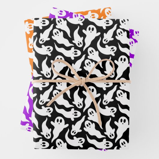 Schattige Halloween Ghost Pattern Sinaasappel Zwar Inpakpapier Vel (In situ)