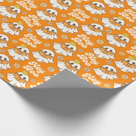 Schattige Halloween Ghost Retro Spooky Boo Sinaasa Cadeaupapier (Hoek)