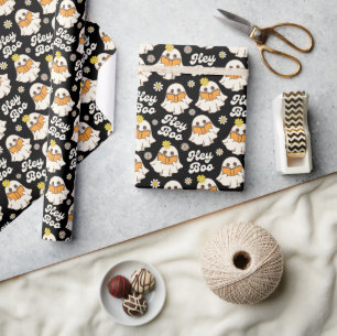 Schattige Halloween Ghost Retro Spooky Boo Zwart Cadeaupapier
