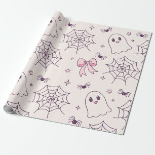 Schattige Halloween Ghost & Spiderweb-patroon Cadeaupapier