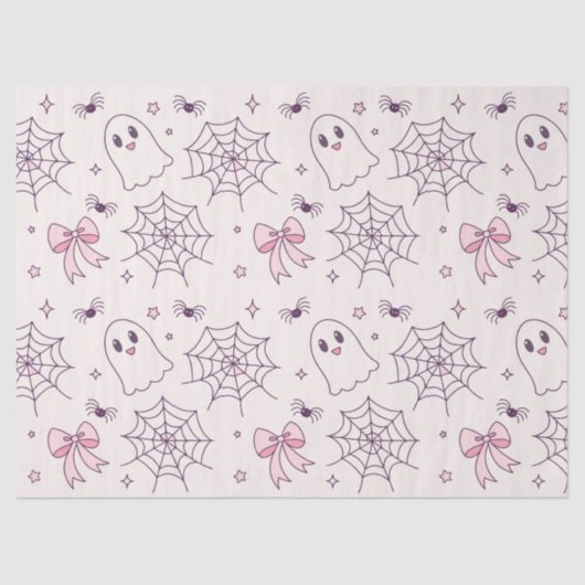 Schattige Halloween Ghost & Spiderweb-patroon Tissuepapier (Voorkant)