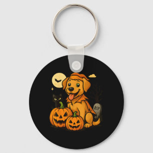 Schattige Halloween-hond met pompoenen en zwarte k Sleutelhanger